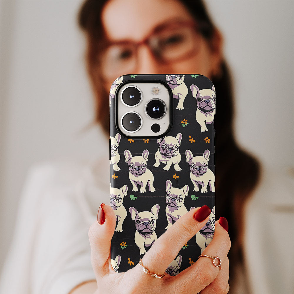 Semi-Handprinted Tough Matte French Bulldog Black iPhone Case