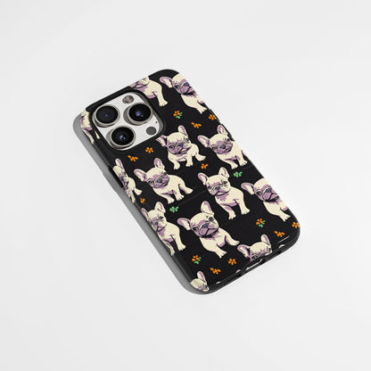 Semi-Handprinted Tough Matte French Bulldog Black iPhone Case