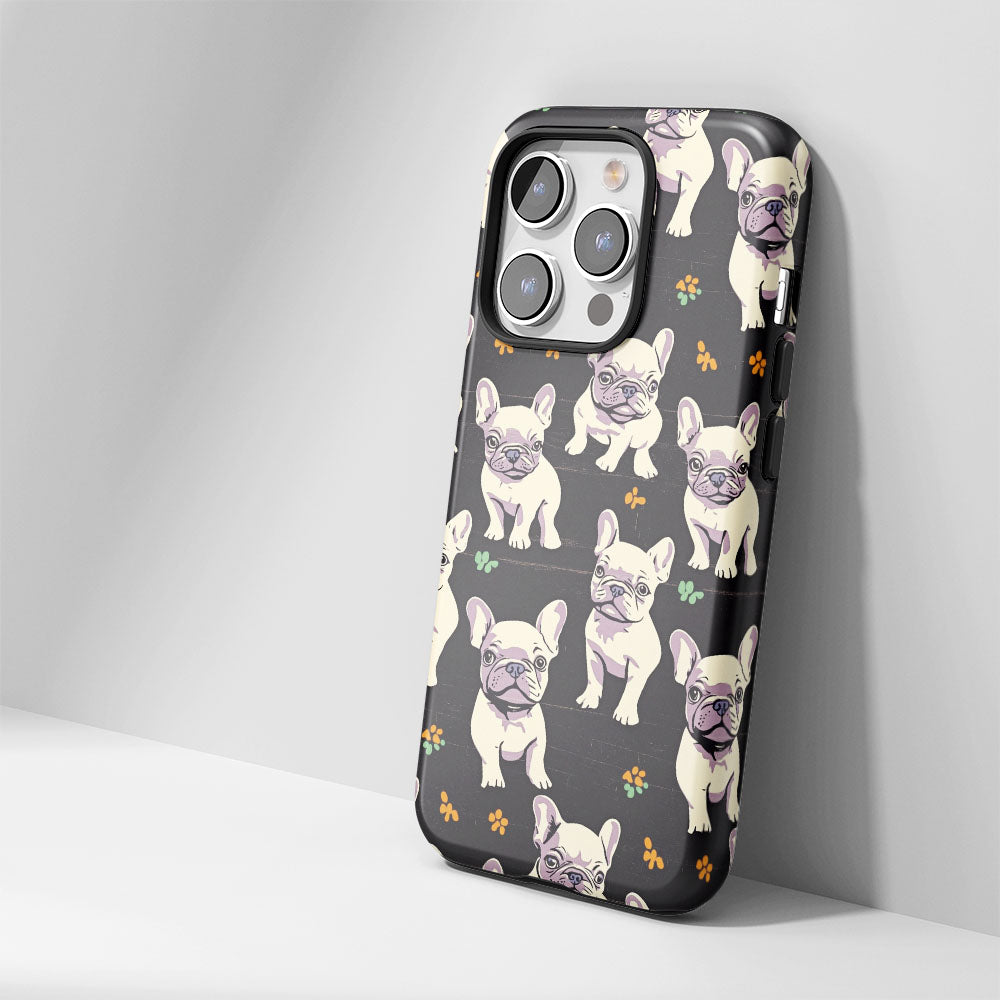 Semi-Handprinted Tough Matte French Bulldog Black iPhone Case