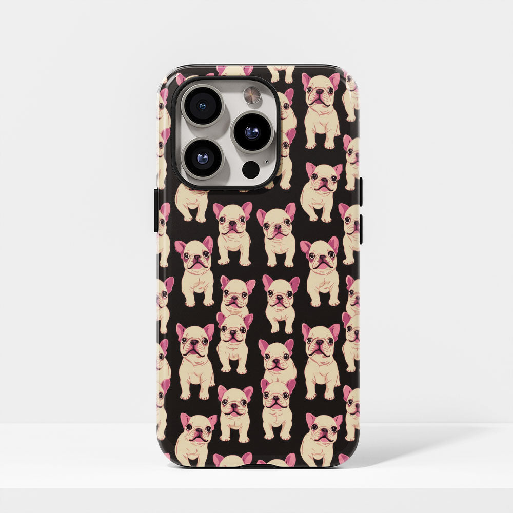 Double-Layer Semi-Handprinted Tough Matte French Bulldog Black iPhone Case