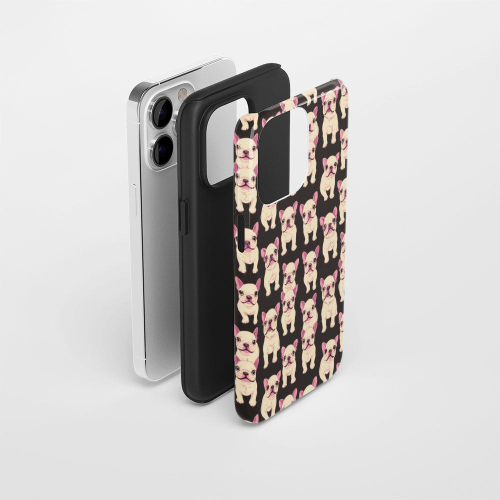 Double-Layer Semi-Handprinted Tough Matte French Bulldog Black iPhone Case
