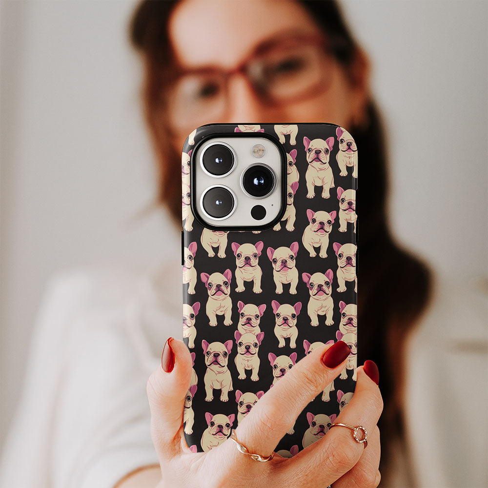 Double-Layer Semi-Handprinted Tough Matte French Bulldog Black iPhone Case