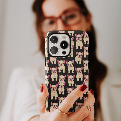 Double-Layer Semi-Handprinted Tough Matte French Bulldog Black iPhone Case
