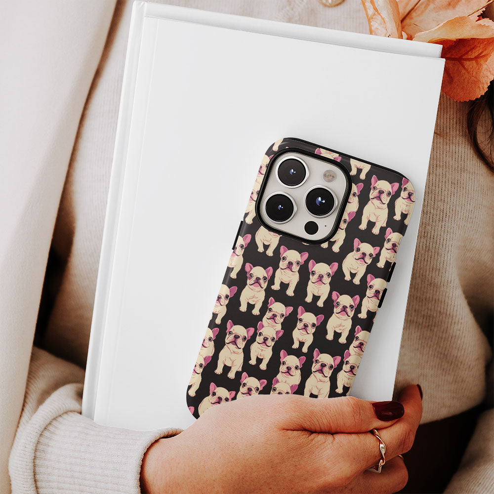 Double-Layer Semi-Handprinted Tough Matte French Bulldog Black iPhone Case