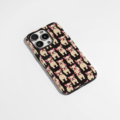 Double-Layer Semi-Handprinted Tough Matte French Bulldog Black iPhone Case