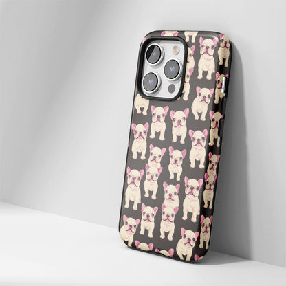 Double-Layer Semi-Handprinted Tough Matte French Bulldog Black iPhone Case