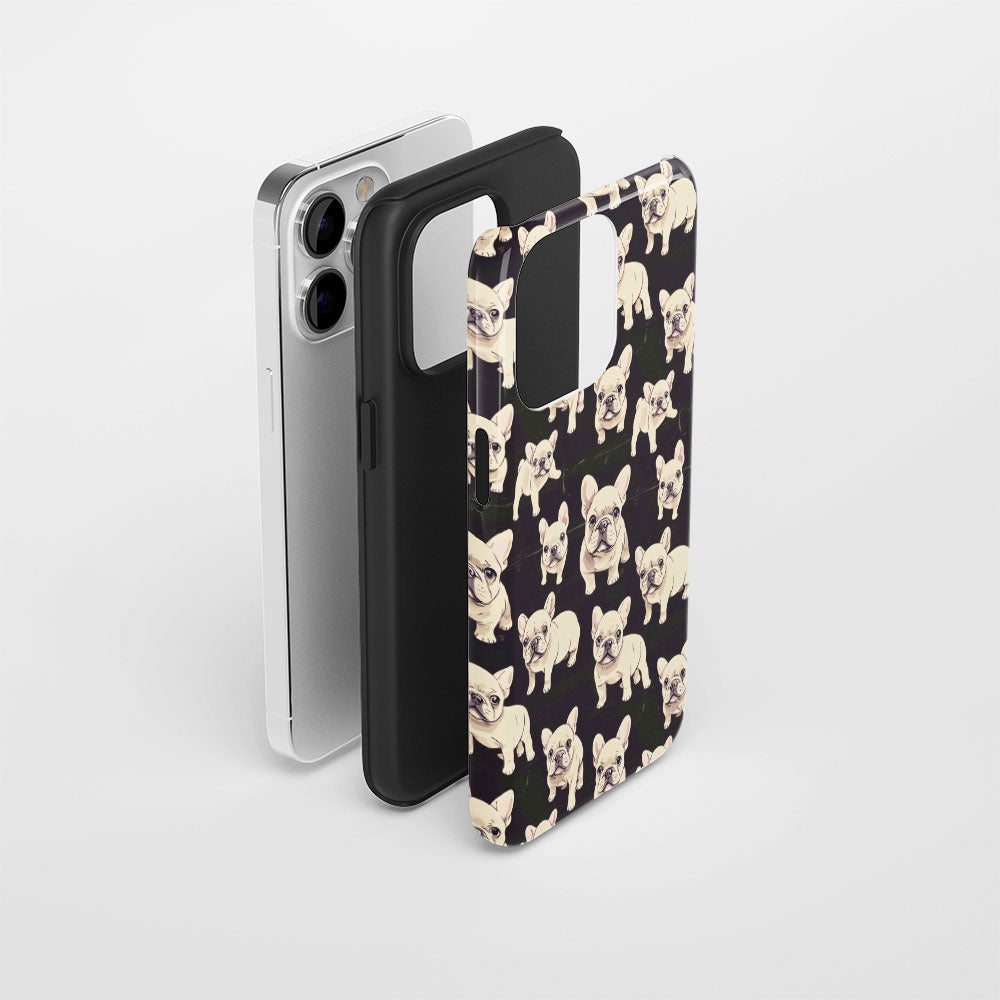 Semi-Handprinted Tough Matte French Bulldog Black iPhone Case