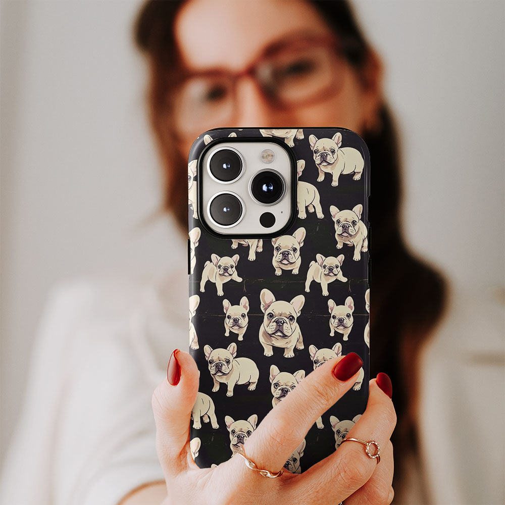 Semi-Handprinted Tough Matte French Bulldog Black iPhone Case