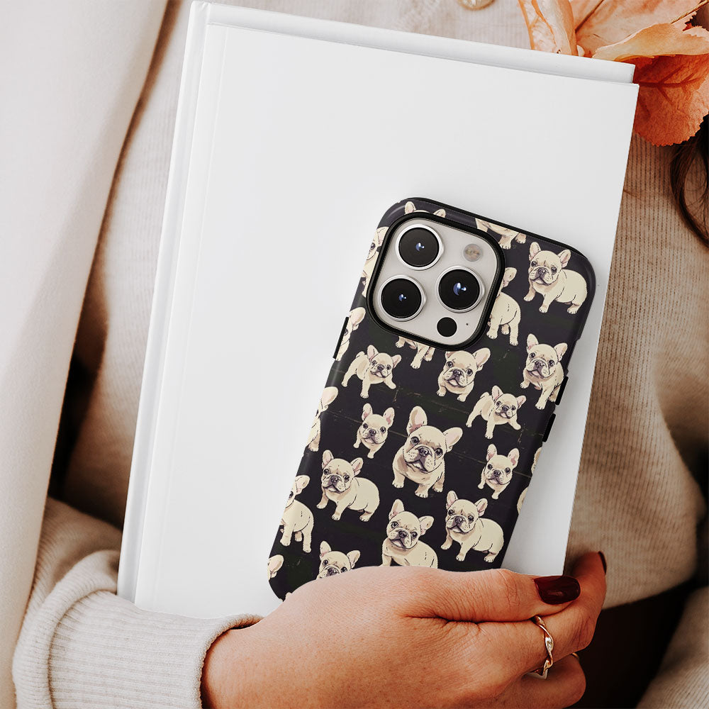 Semi-Handprinted Tough Matte French Bulldog Black iPhone Case