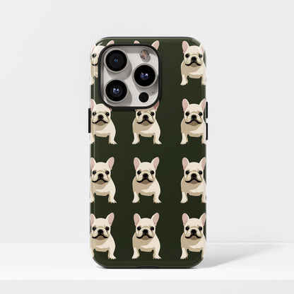 Double-Layer Semi-Handprinted Tough Matte French Bulldog Black iPhone Case