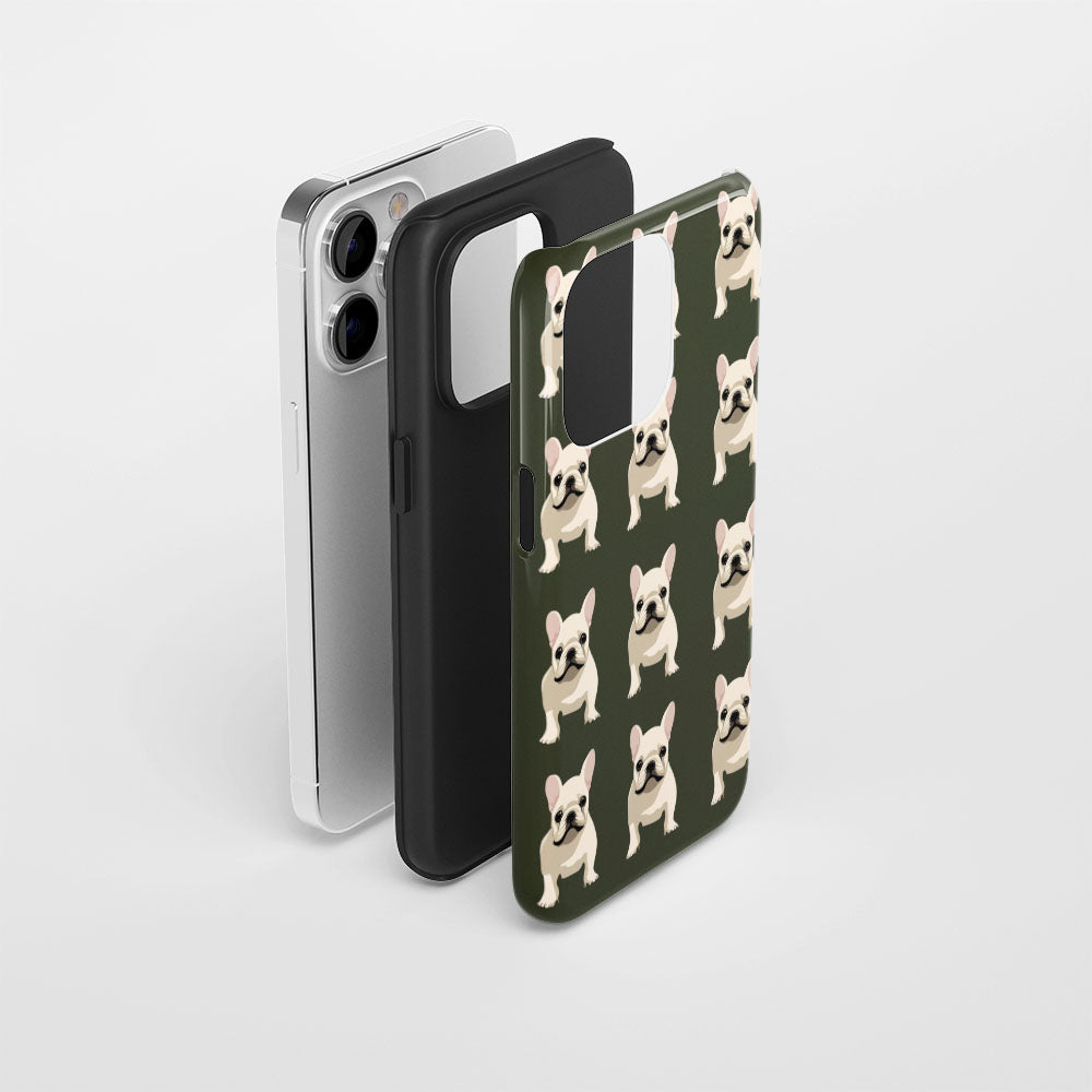 Double-Layer Semi-Handprinted Tough Matte French Bulldog Black iPhone Case