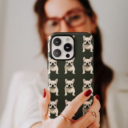 Double-Layer Semi-Handprinted Tough Matte French Bulldog Black iPhone Case
