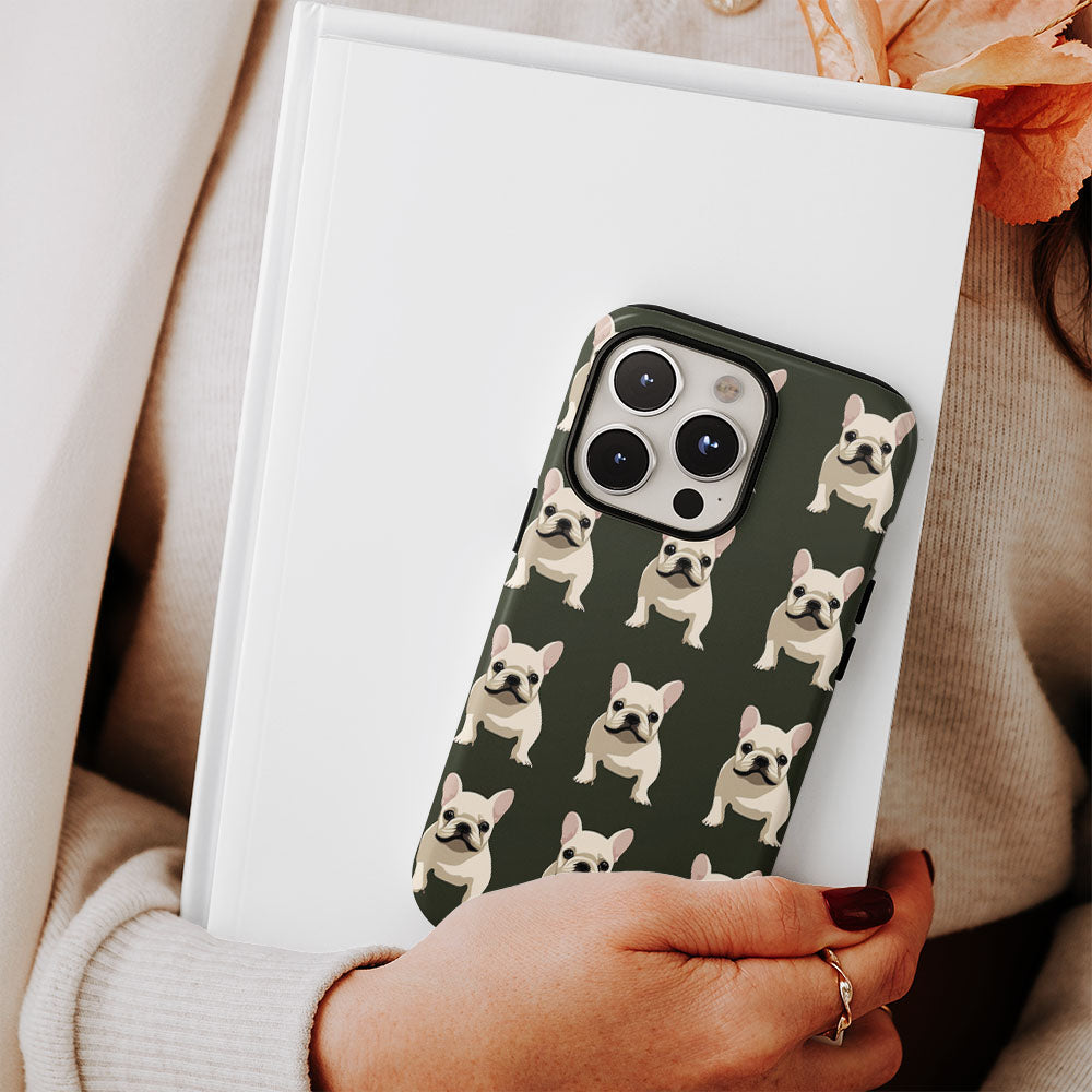 Double-Layer Semi-Handprinted Tough Matte French Bulldog Black iPhone Case