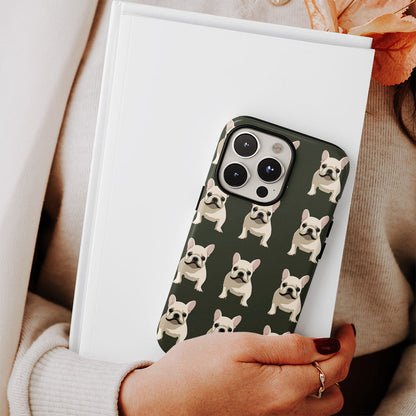 Double-Layer Semi-Handprinted Tough Matte French Bulldog Black iPhone Case