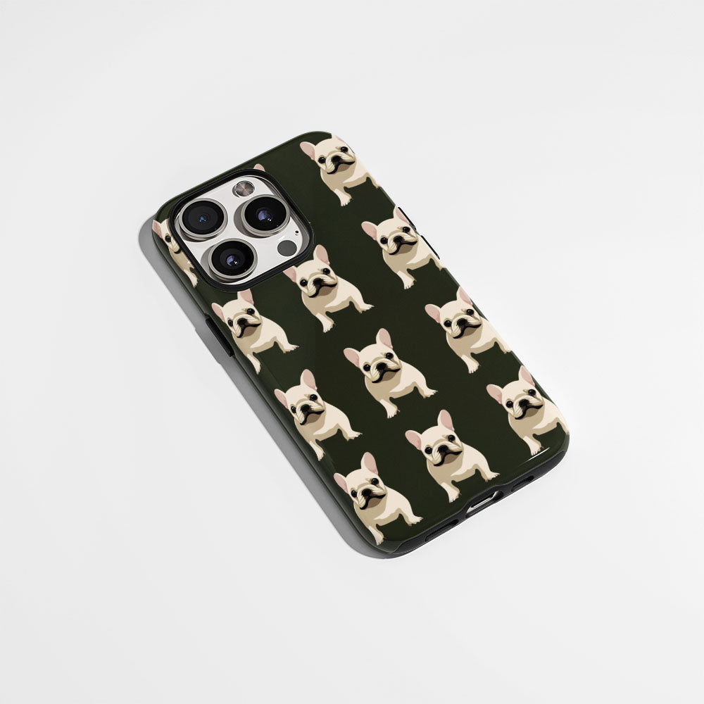 Double-Layer Semi-Handprinted Tough Matte French Bulldog Black iPhone Case