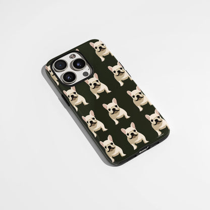 Double-Layer Semi-Handprinted Tough Matte French Bulldog Black iPhone Case