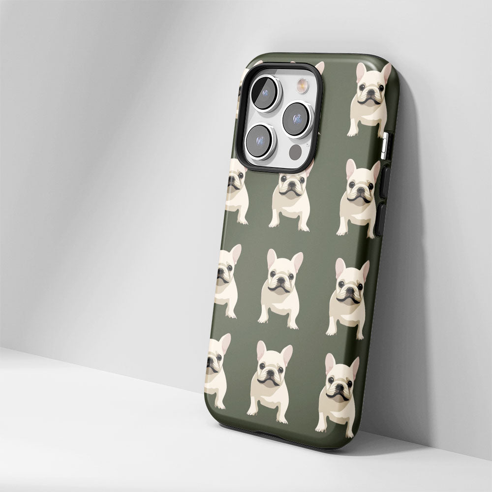 Double-Layer Semi-Handprinted Tough Matte French Bulldog Black iPhone Case