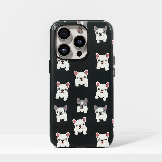 Double-Layer Semi-Handprinted Tough Matte French Bulldog Black iPhone Case