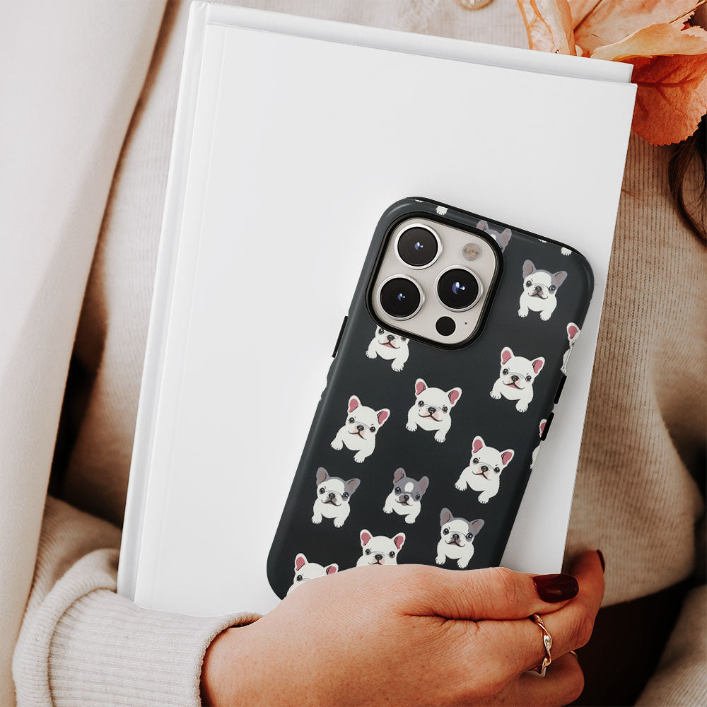 Semi-Handprinted Tough Matte French Bulldog Black iPhone Case