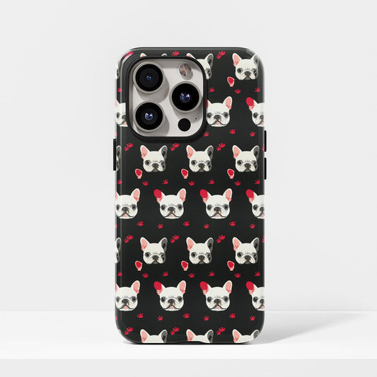 Double-Layer Semi-Handprinted Tough Matte French Bulldog Black iPhone Case