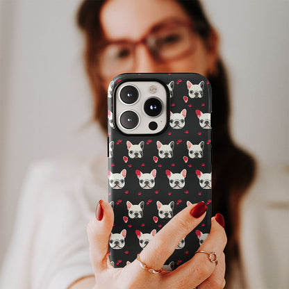 Semi-Handprinted Tough Matte French Bulldog Black iPhone Case