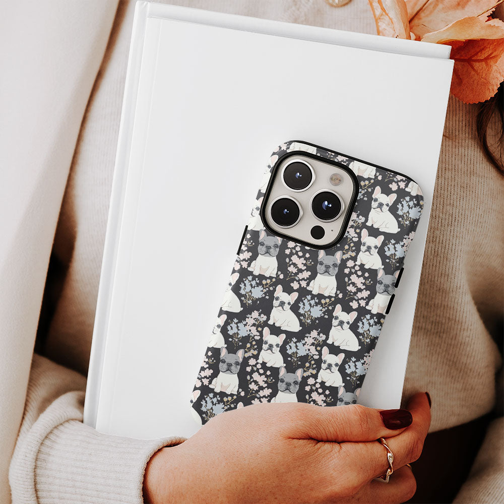 Double-Layer Semi-Handprinted Tough Matte French Bulldog Black iPhone Case