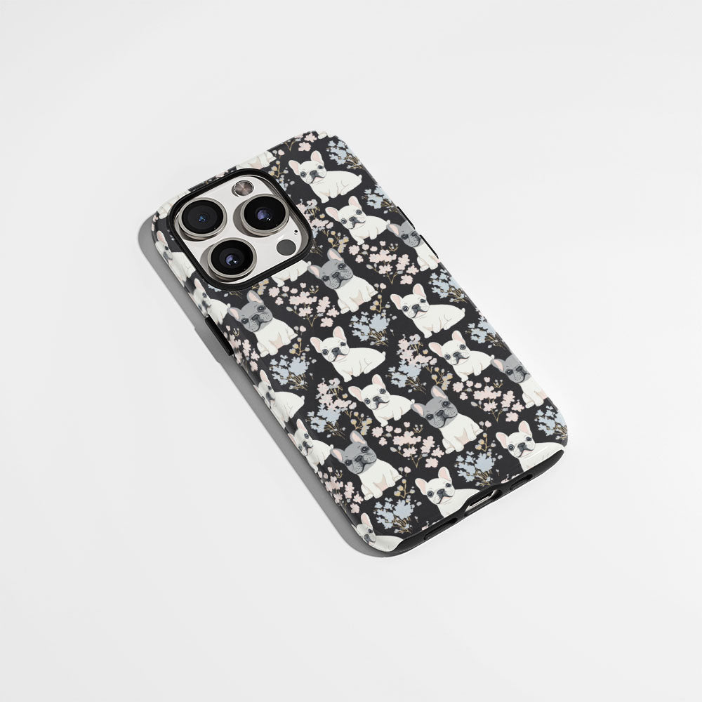 Double-Layer Semi-Handprinted Tough Matte French Bulldog Black iPhone Case