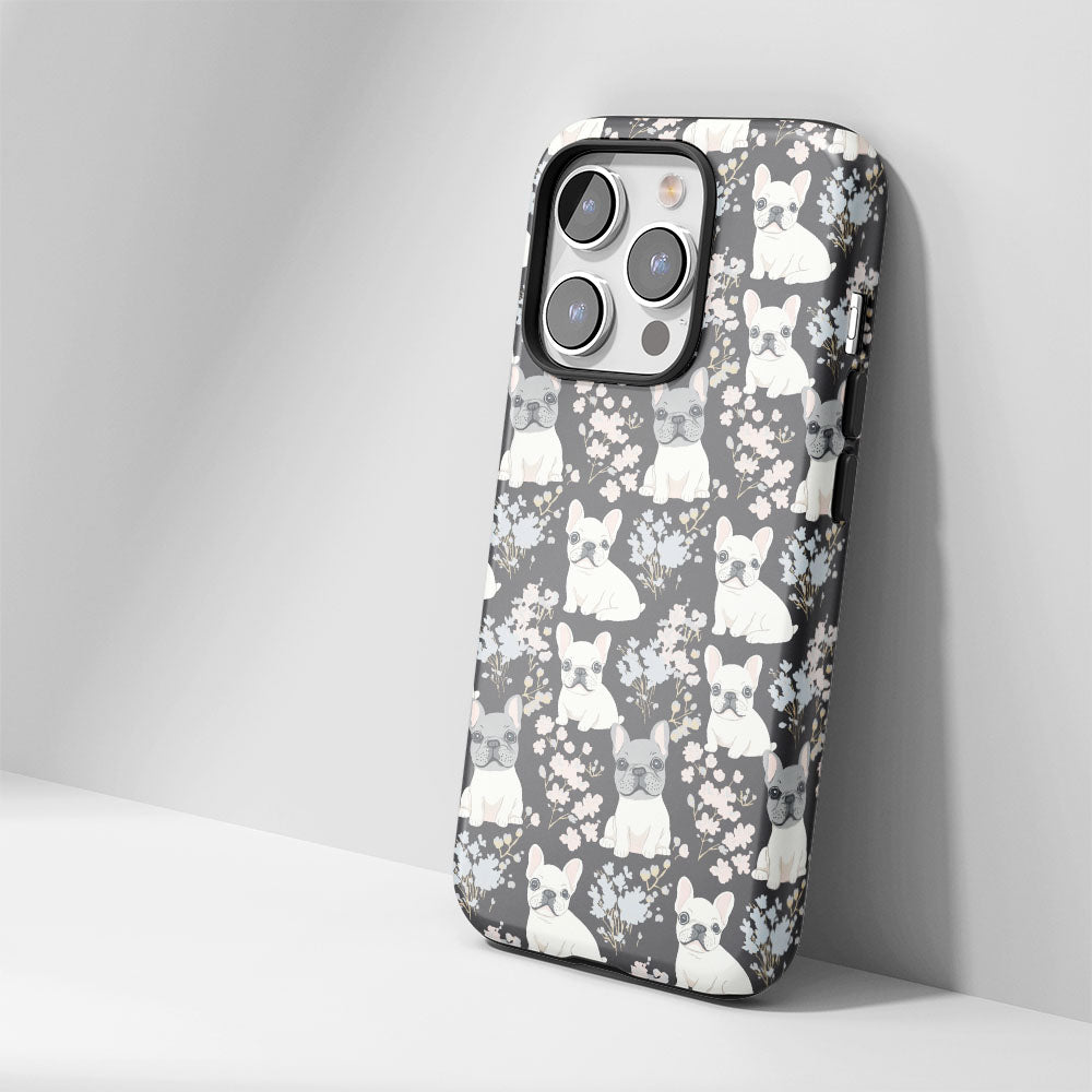 Double-Layer Semi-Handprinted Tough Matte French Bulldog Black iPhone Case