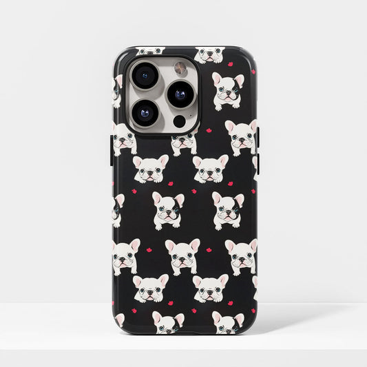 Double-Layer Semi-Handprinted Tough Matte French Bulldog Black iPhone Case