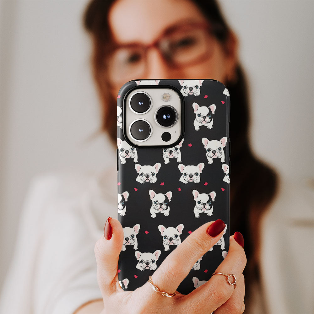 Semi-Handprinted Tough Matte French Bulldog Black iPhone Case