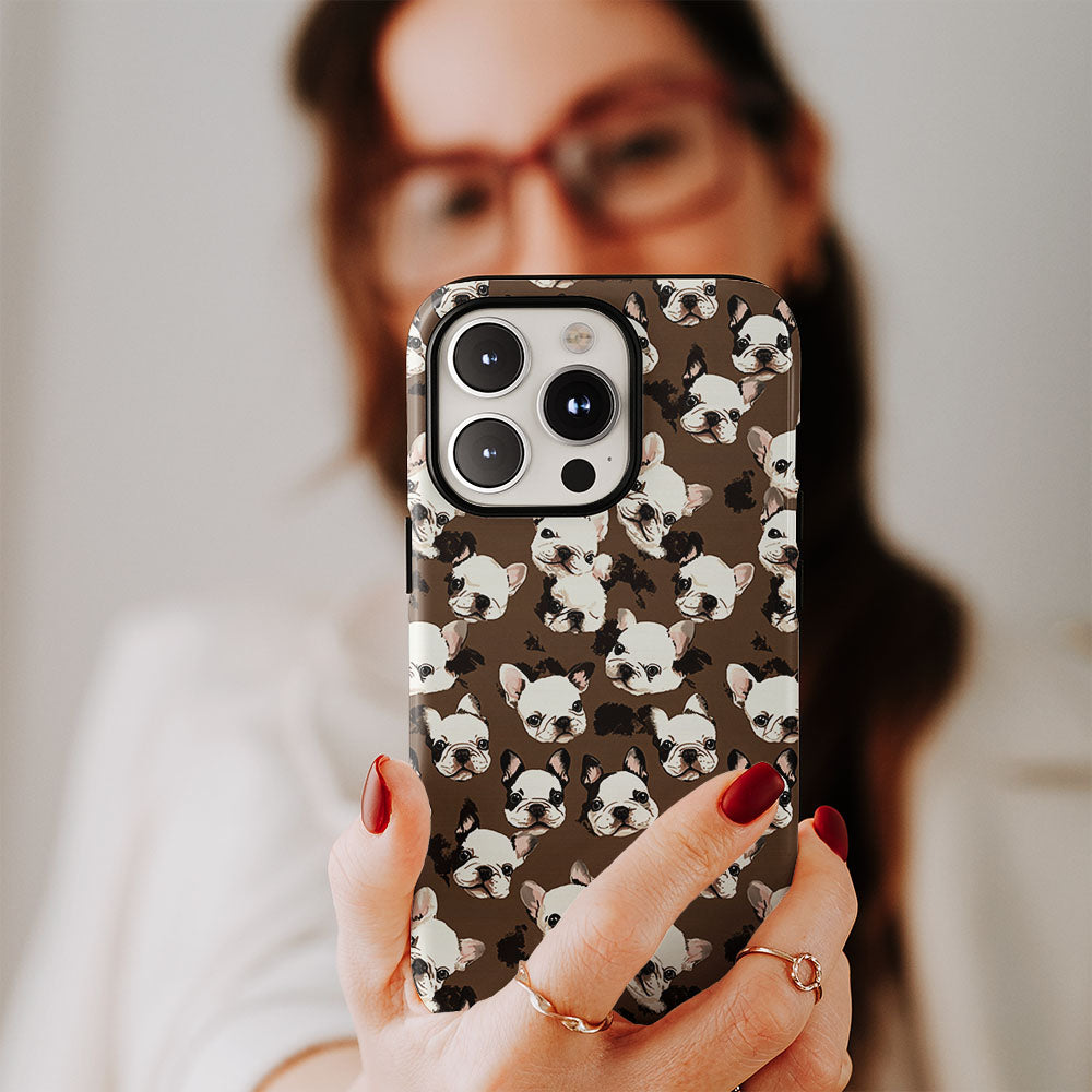 Semi-Handprinted Tough Matte French Bulldog Black iPhone Case