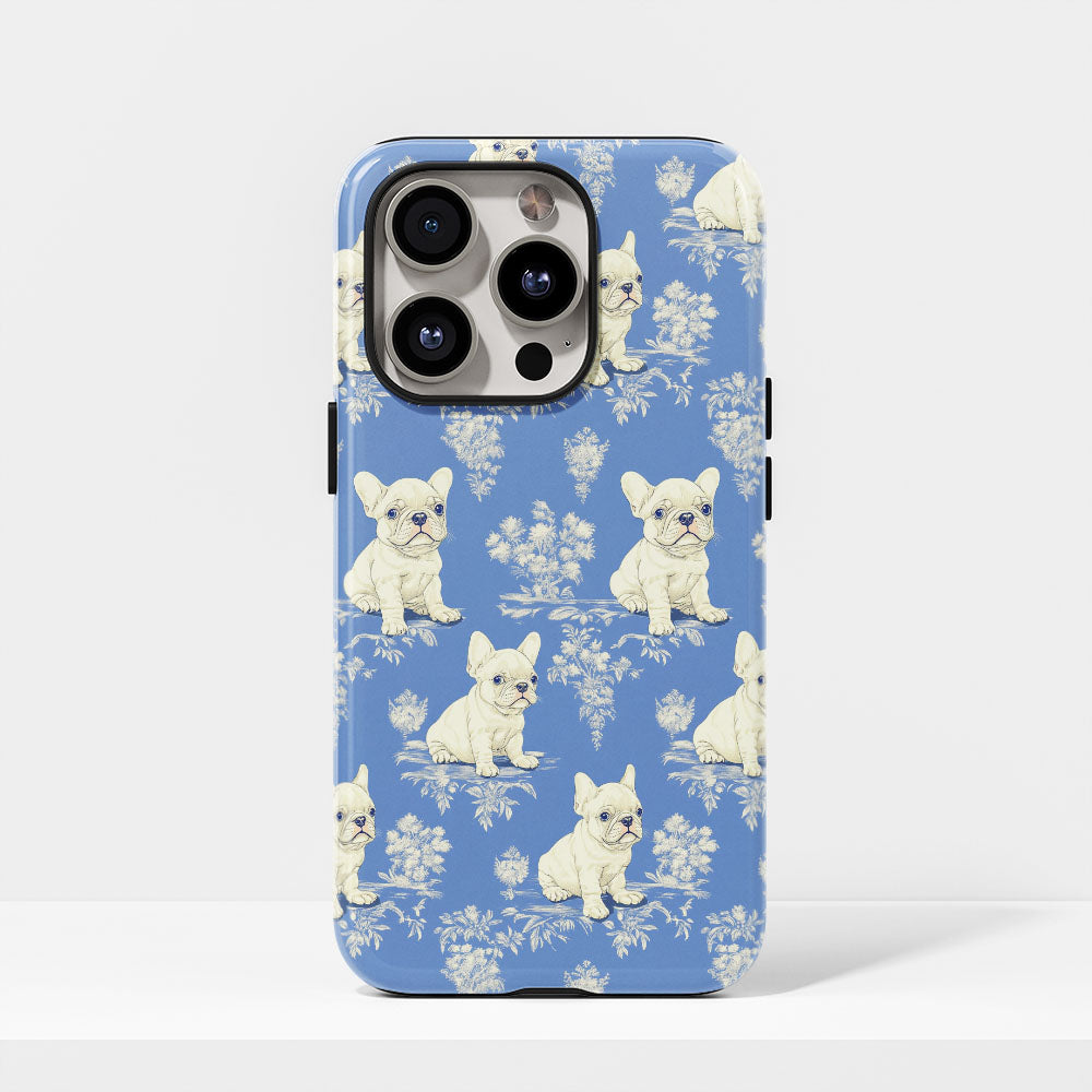 Semi-Handprinted Tough Matte French Bulldog Blue iPhone Case