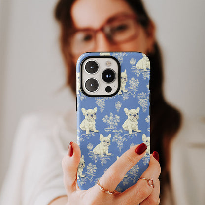 Semi-Handprinted Tough Matte French Bulldog Blue iPhone Case