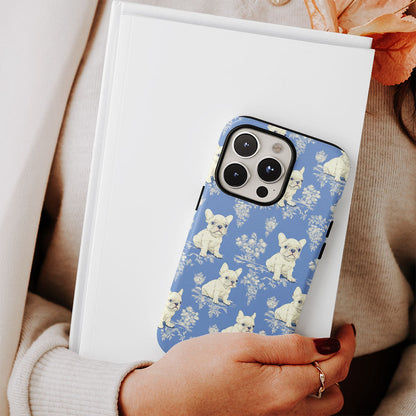 Semi-Handprinted Tough Matte French Bulldog Blue iPhone Case