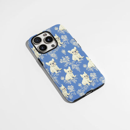 Semi-Handprinted Tough Matte French Bulldog Blue iPhone Case