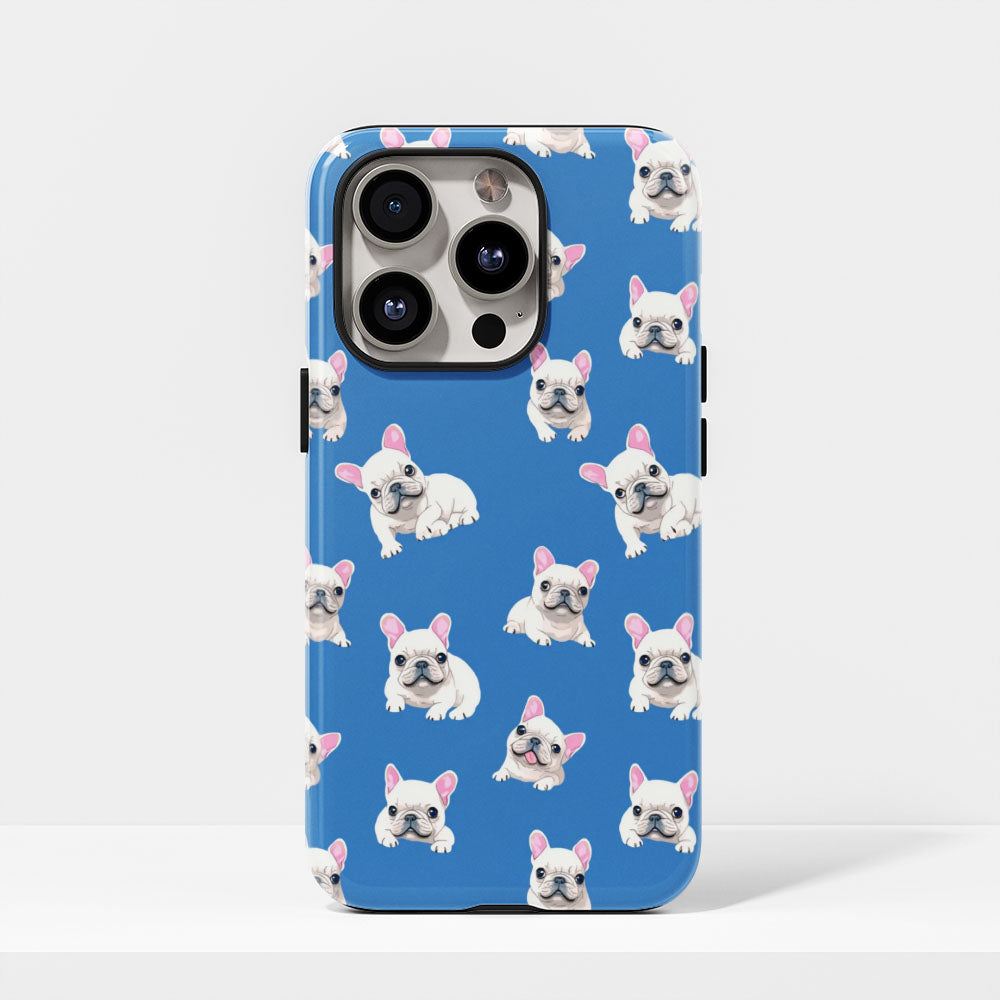 Semi-Handprinted Tough Matte French Bulldog Blue iPhone Case