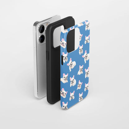 Double-Layer Semi-Handprinted Tough Matte French Bulldog Blue iPhone Case
