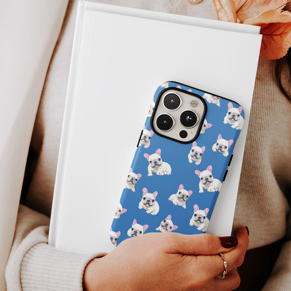 Semi-Handprinted Tough Matte French Bulldog Blue iPhone Case