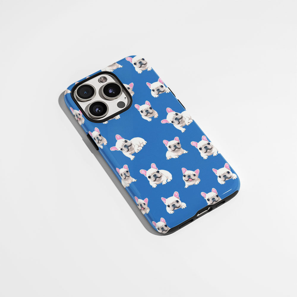 Semi-Handprinted Tough Matte French Bulldog Blue iPhone Case