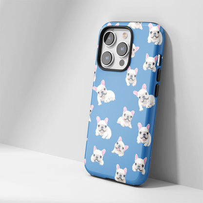 Semi-Handprinted Tough Matte French Bulldog Blue iPhone Case