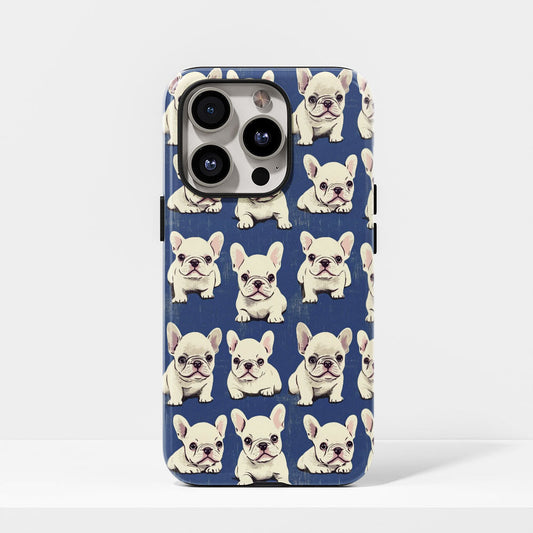 Semi-Handprinted Tough Matte French Bulldog Blue iPhone Case