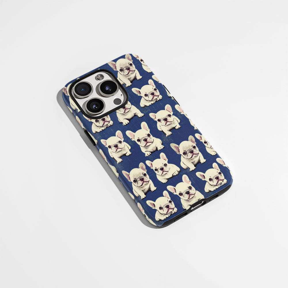 Semi-Handprinted Tough Matte French Bulldog Blue iPhone Case