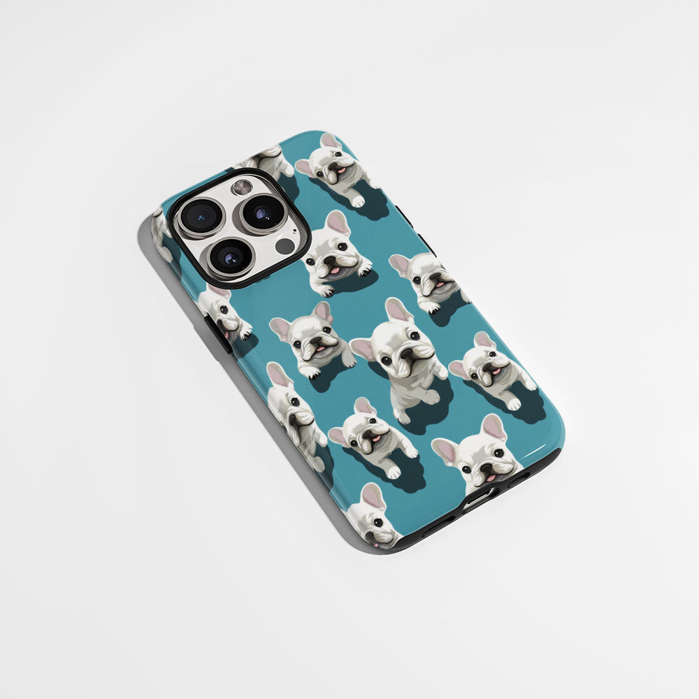 Semi-Handprinted Tough Matte French Bulldog Blue iPhone Case