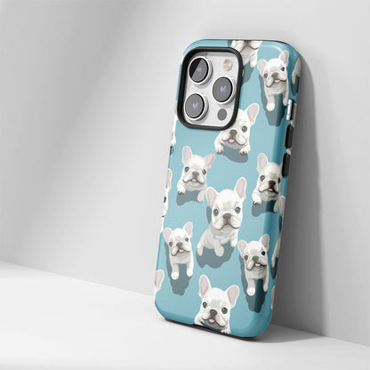 Semi-Handprinted Tough Matte French Bulldog Blue iPhone Case