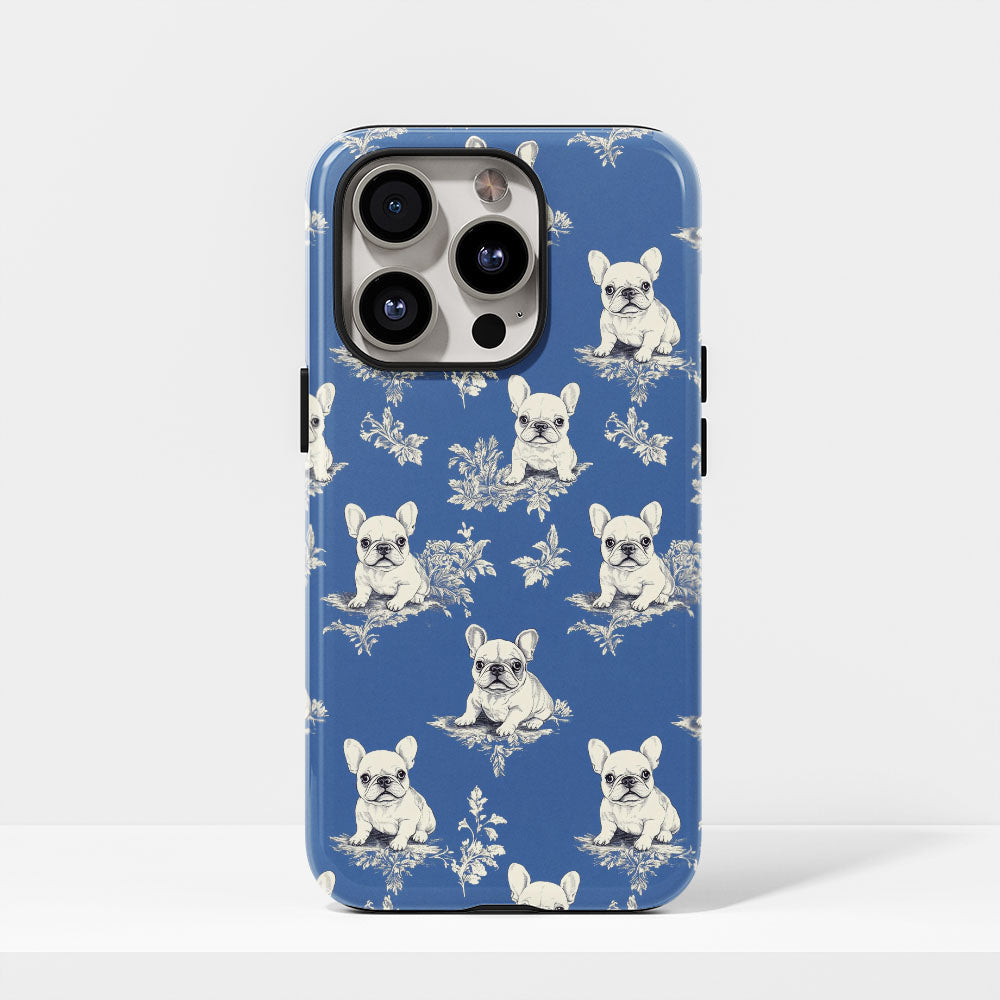Double-Layer Semi-Handprinted Tough Matte French Bulldog Blue iPhone Case
