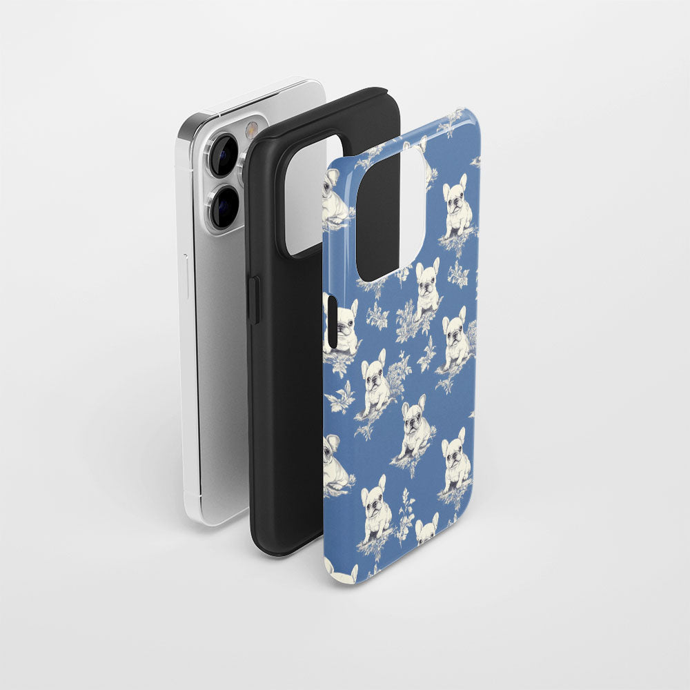 Double-Layer Semi-Handprinted Tough Matte French Bulldog Blue iPhone Case