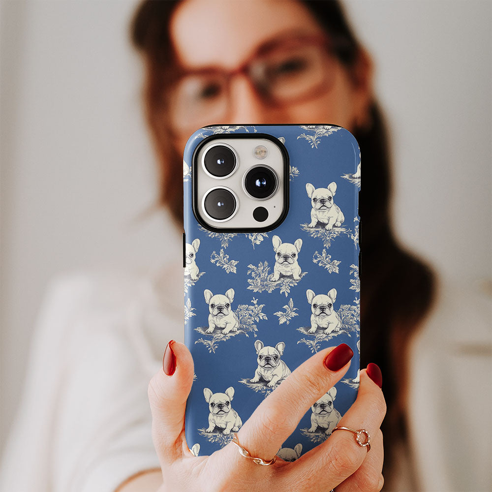 Semi-Handprinted Tough Matte French Bulldog Blue iPhone Case