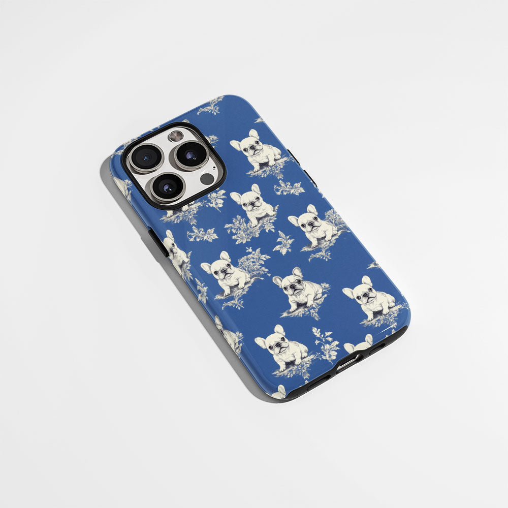 Double-Layer Semi-Handprinted Tough Matte French Bulldog Blue iPhone Case