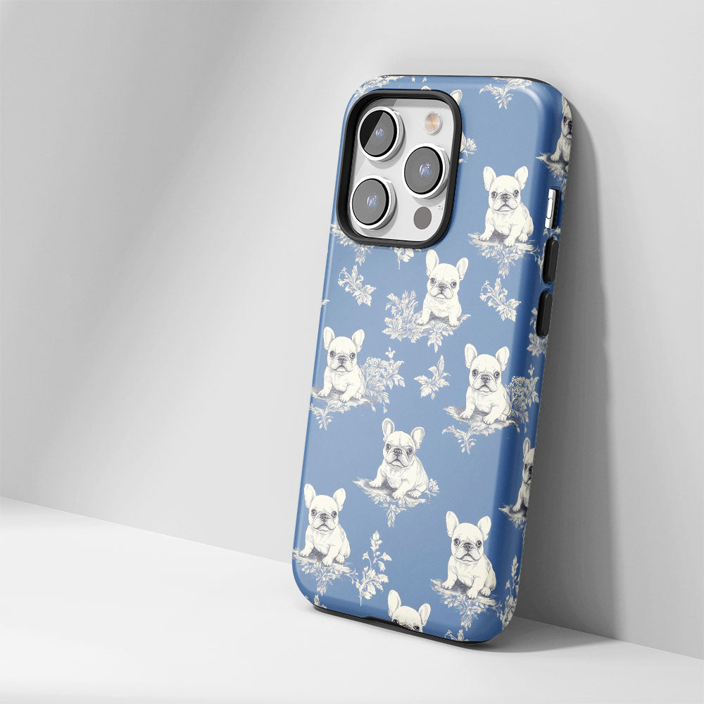 Double-Layer Semi-Handprinted Tough Matte French Bulldog Blue iPhone Case