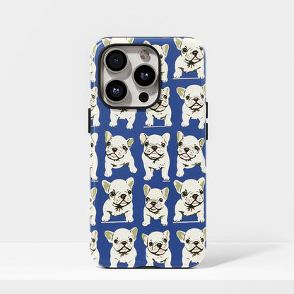 Double-Layer Semi-Handprinted Tough Matte French Bulldog Blue iPhone Case